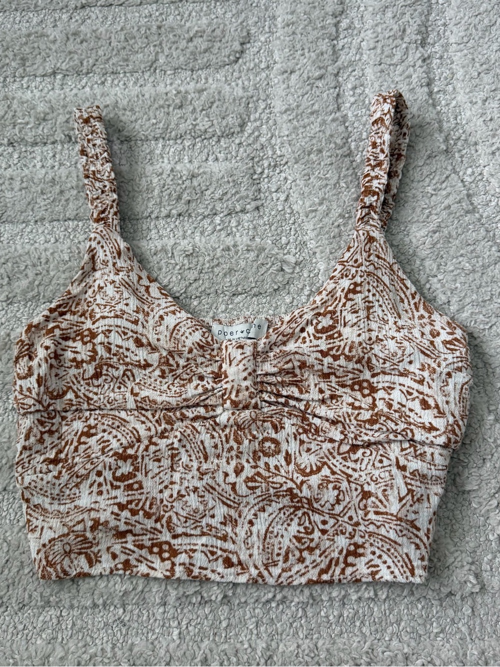 Paper Crane Brown Paisley Ribbed Crop Top